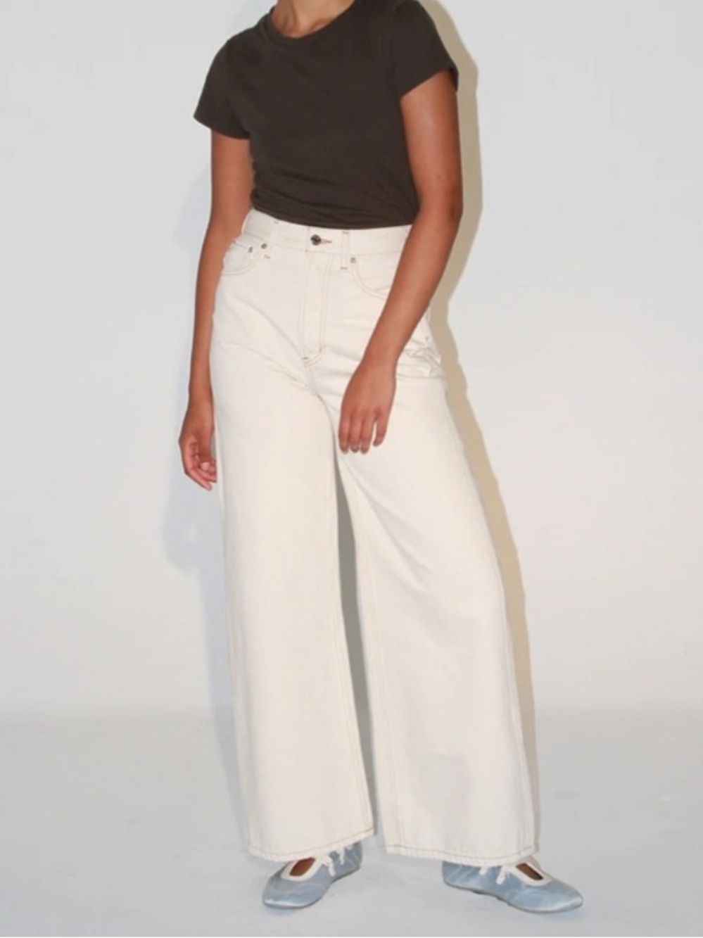 Etica Cream Flare Wide-Leg Jeans